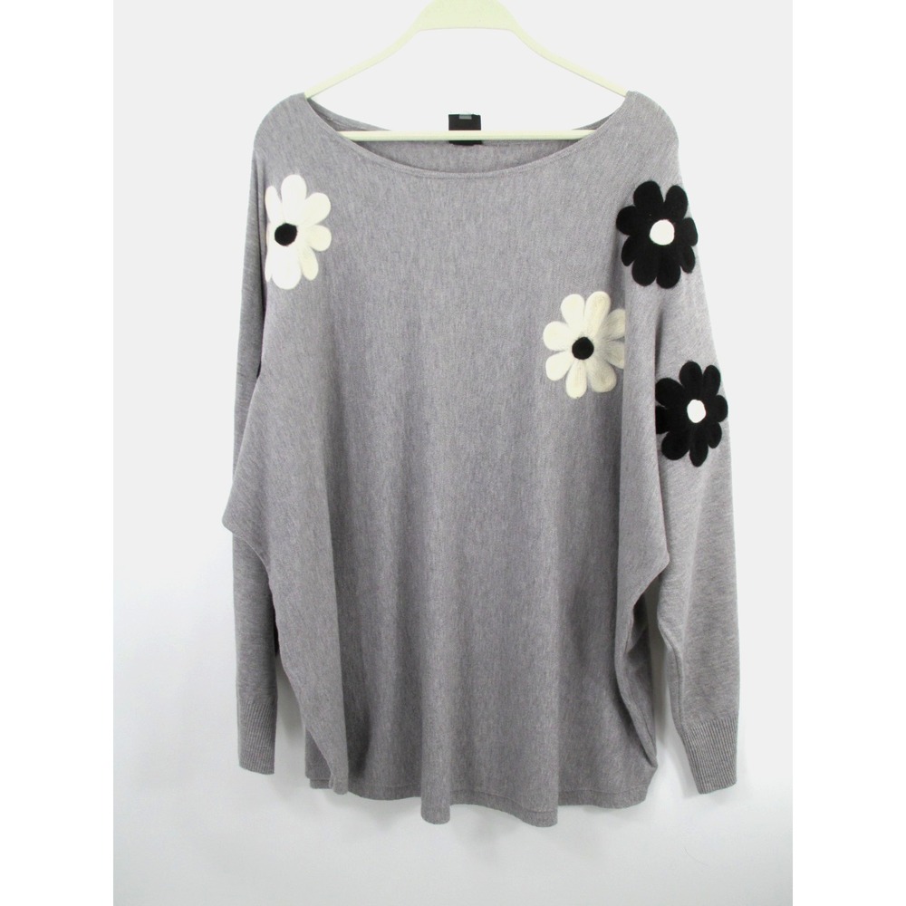 AAEDA Pullover Sweater Womens 2X Gray Floral Dolman Sleeve Knit Fairy Boho